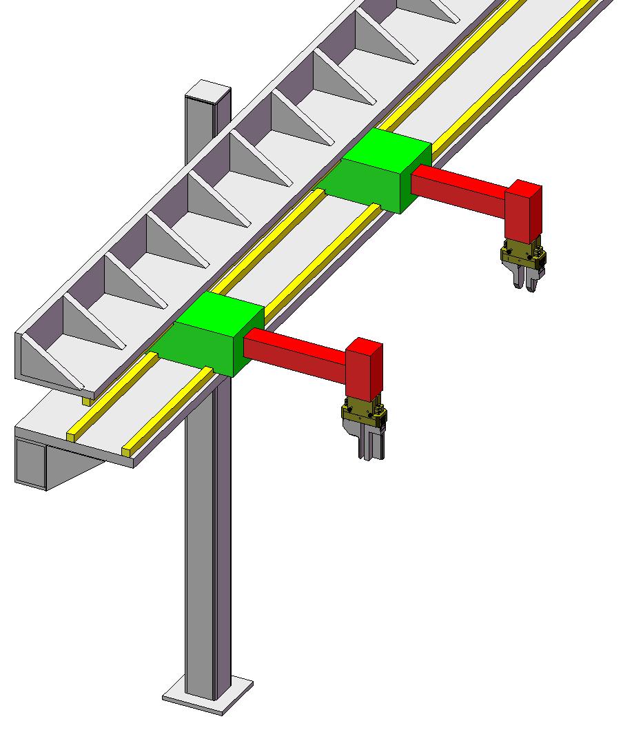 3.3 Kartézský manipulátor Manipulátor typu TTT, kde vertikální pohyb (osa y) vykonává samotný koncový efektor. Všechny pohyby ve třech kartézských osách jsou prováděny lineárně.