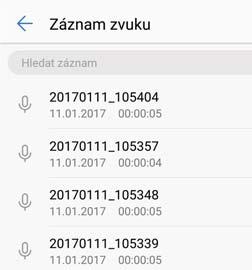Nástroje Tažením prstu dolů zobrazíte vyhledávací pole Klepnutím a podržením prstu spravujte nahrávky Klepnutím přehrajete