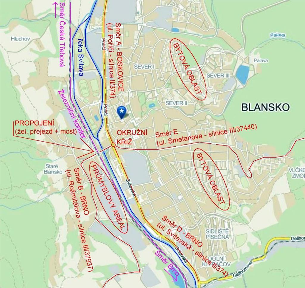 Souběžně se silnicí č. 374 vede 1. tranzitní koridor Německo - Ústí nad Labem - Praha - Česká Třebová - Brno - Břeclav - Rakousko.