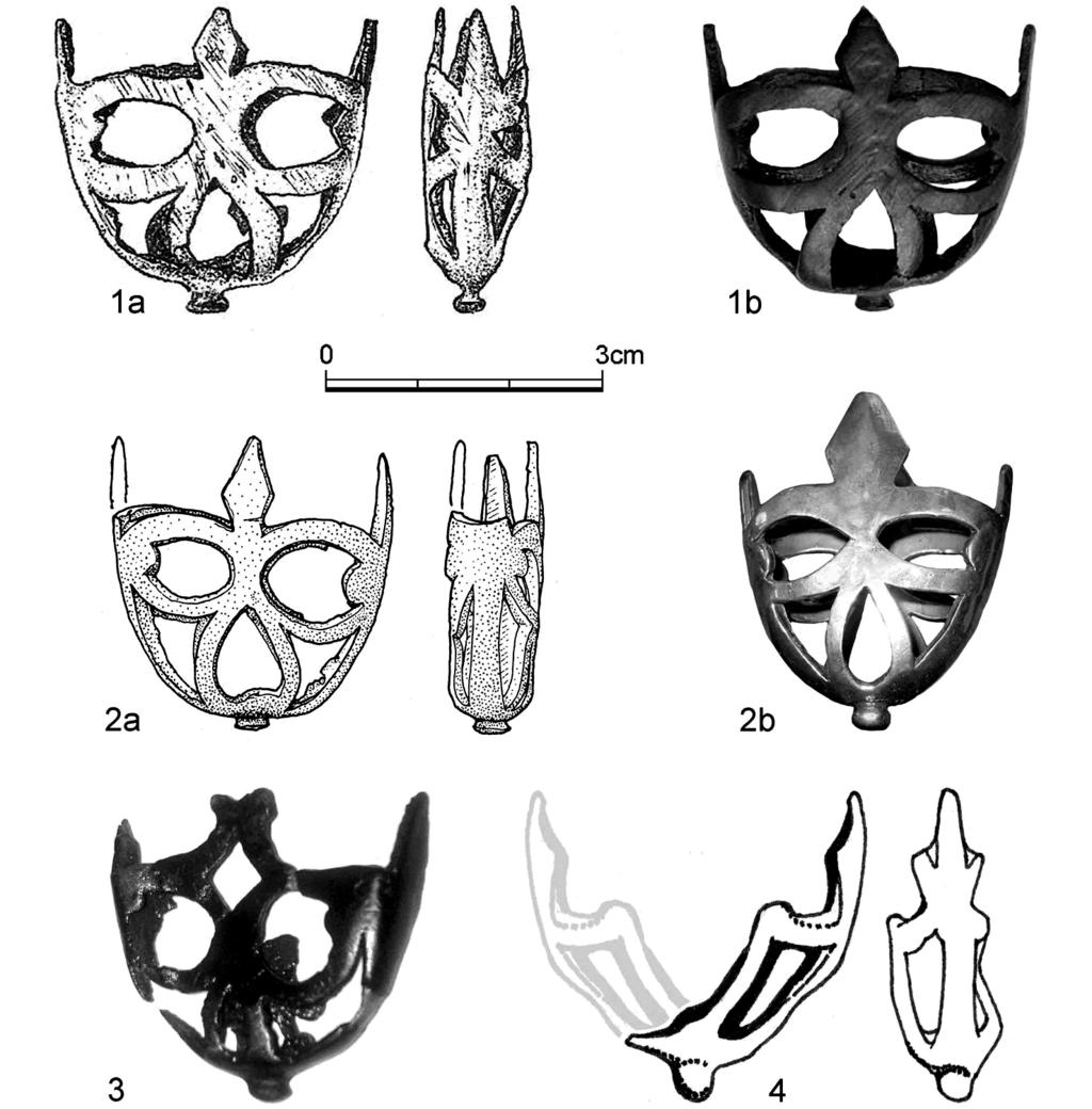 Archeologické rozhledy LXIV 2012 359 Obr. 2. 1 Lhota u Medvědic (Čechy); 2 Kelheim (Bavorsko); 3 Ždánice (Morava); 4 Roudnice (Čechy). Kresba 1a M. Štolba, 4 L. Raslová, 2a, b podle R. Kocha. Abb. 2. 1 Lhota bei Medvědice (Böhmen); 2 Kelheim (Bayern); 3 Ždánice (Mähren); 4 Roudnice (Böhmen).