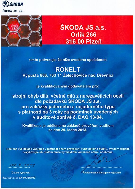 Řízení kvality Společnost RONELT systematicky vynakládá značné úsilí a prostředky zaměřené na