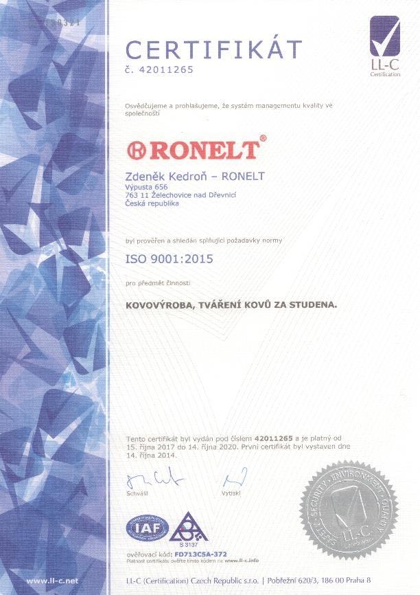 (Certification) Czech Republic s.r.o CERTIFIKÁT kvalifikovaného dodavatele pro firmu ŠKODA JADERNÉ STROJÍRENSTVÍ a.