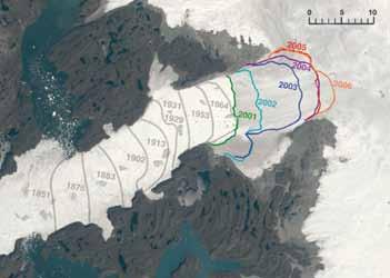 Kilometre Ústup najväčšieho odtokového ľadovca Grónska Jakobshavn v rokoch 1851 26 Zdroj: NSIDC 1 1 8 8 6 6 4 4 2 2-2 - 2-4 - 4-6 - 6-8 - 8-1 - 1 23 24