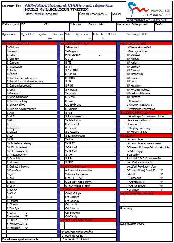 I. Požadavkový list (žádanka) - vzor dostupná verze pro tisk na http://www.nemfm.