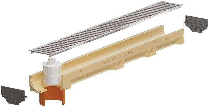 plastový žlab s roštem pozink 100 cm 319213 ACO03 ACO HEXASELF, sada (2x čelo, odtoková přípojka
