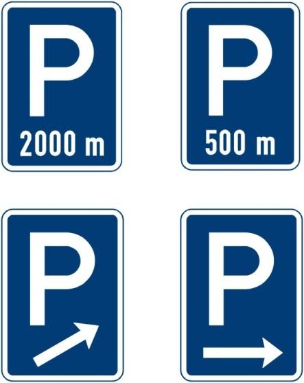 První informace o parkovišti nebo odpočívce se uvádí na značce umístěné ve vzdálenosti 2000 m před začátkem náběhového klínu odbočovacího pruhu. Údaj o vzdálenosti se uvádí ve spodní části značky.