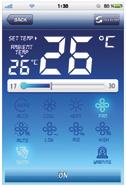 Barevné ikony usnadňují rozpoznat režim provozu klimatizačních jednotek. K dispozici režim celé obrazovky a regulace teploty pomocí posuvníku na obrazovce.