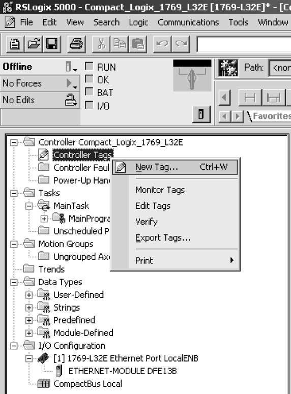 Konfigurace a uvedení do provozu 4 Konfigurace masteru (EtherNet/IP-Scanner) Nové proměnné se ukládají ve adresářové struktuře pod adresou [Controller CompactLogix] / [Controller Tag].