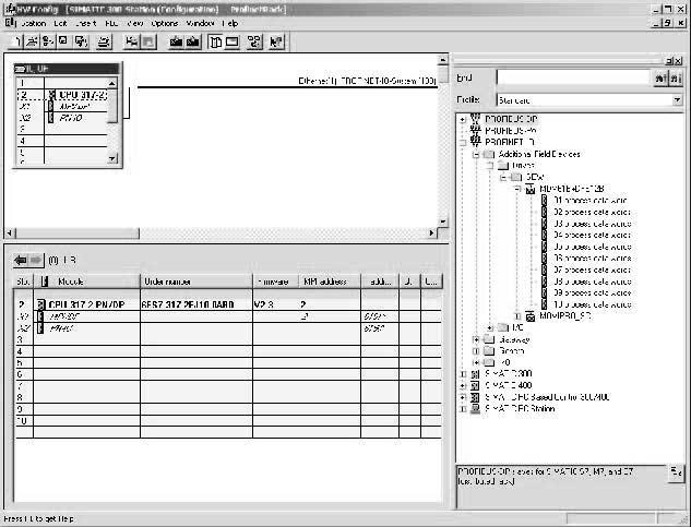 Konfigurace a uvedení do provozu Konfigurace masteru (zařízení PROFINET IO-Controller) 5 Konfigurace modulu DFE12B v systému PROFINET IO Spust te STEP7 HWCONFIG a v řídicím panelu zvolte slot PN-IO.