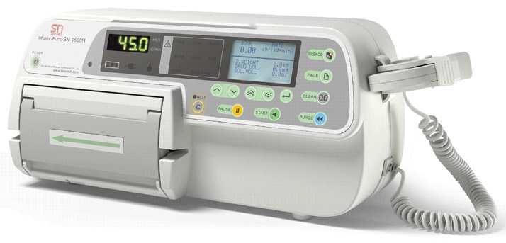 SN-1500H Infuzní pumpa Infuzní pumpa SN-1500H se vyznačuje jednoduchým ovládáním a přesným dávkováním, o které se starají dva procesory.