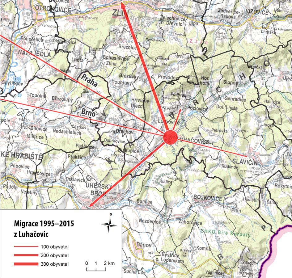 V následující tabulce se uveden počet a podíl obyvatel SO ORP Luhačovice, kteří změnili své bydliště, včetně cílové destinace změny bydliště. Tabulka 2.