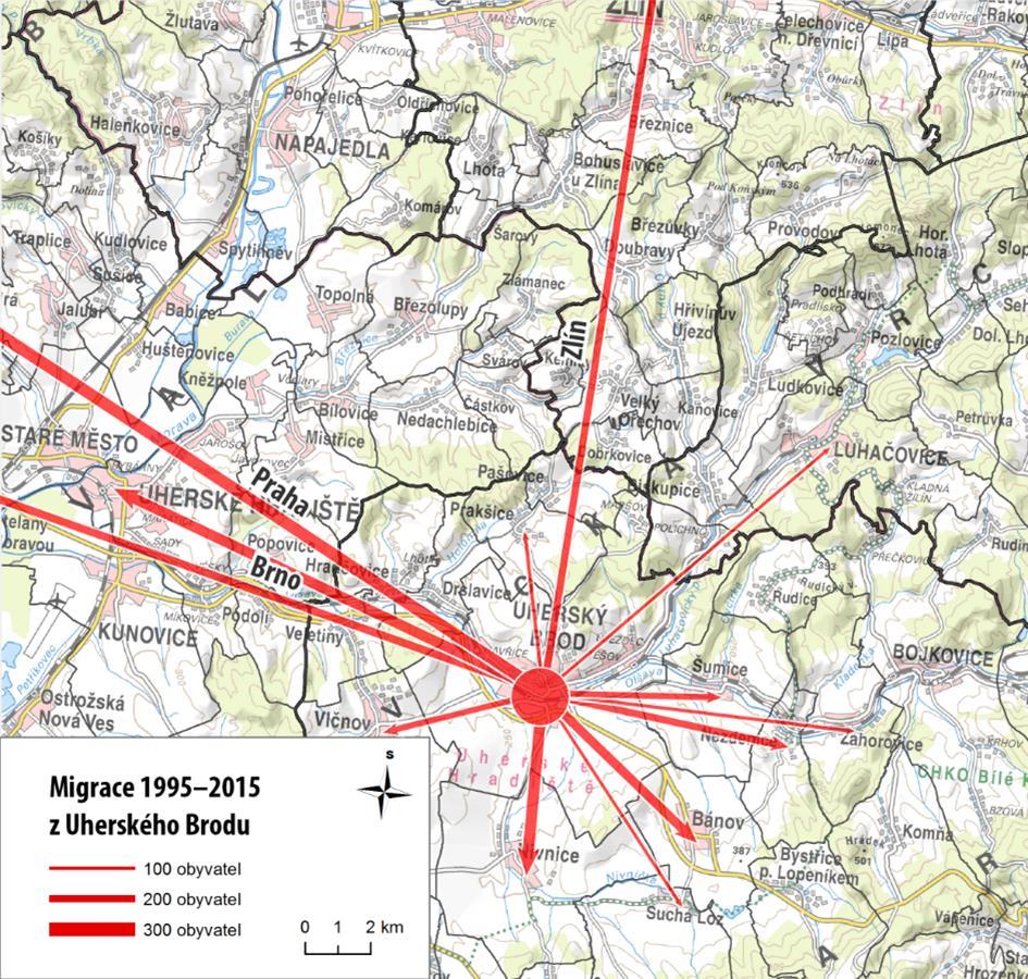 Na následující mapě jsou zobrazeny migrační směry z SO ORP Uherský Brod. Obrázek 2.