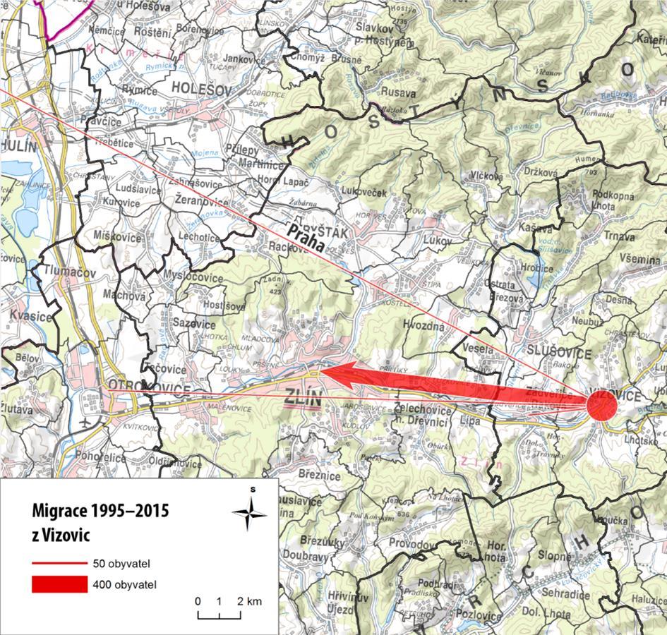 V následující tabulce se uveden počet a podíl obyvatel SO ORP Vizovice, kteří změnili své bydliště, včetně cílové destinace změny bydliště. Tabulka 2.