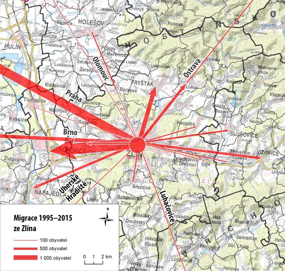 Na následující mapě jsou zobrazeny migrační směry z SO ORP Zlín. Obrázek 2.