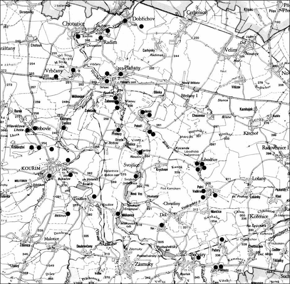 538 Jarmila VALENTOVÁ Obr. 1. Mikroregion Kouřimsko povodí Kouřimky, Bečvárky a horní Výrovky.