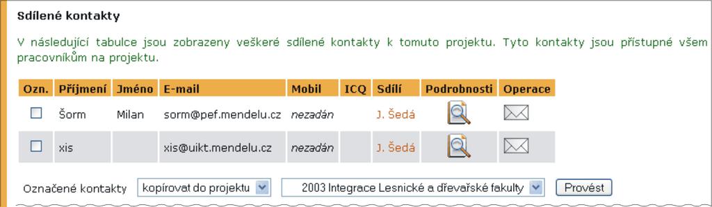 18 ZÁZNAMNÍK VÝZKUMNÍKA Obrázek 121 Kopírovat kontakt do projektu Obrázek 122 Skupiny kontaktů Poslat e-mail volba umožňuje hromadné odeslání e-mailu označeným osobám.