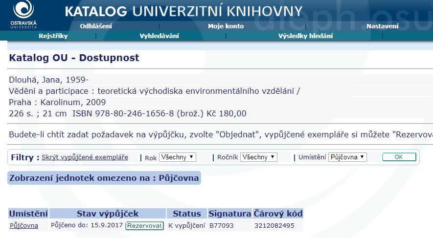 Rezervace krok 1 Rezervovat = dokument