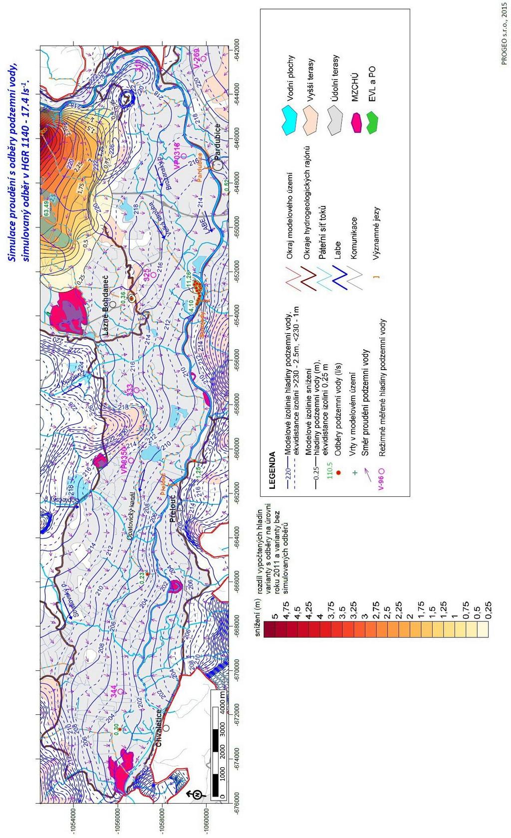 Obrázek 6-76 HGR 1140 izolinie hladiny podzemní