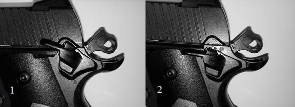 Zabezpečení pistole Pistole je vybavená pojistkou, která se nachází v zadní čísti pistole po levé straně. Pistoli je vždy nutné zabezpečit před výměnou bombičky, nebo při transportu.