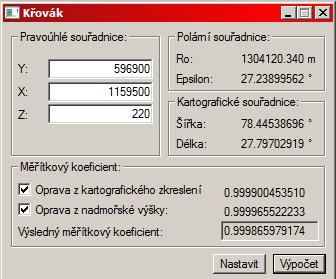 Obr. 7 Výpočet matematických korekcí v programu Groma 11 Po výpočtu a vyrovnání sítě byly v programu Groma 11 pomocí polární metody dávkou ze zápisníku ve formátu MAPA2 vypočteny souřadnice