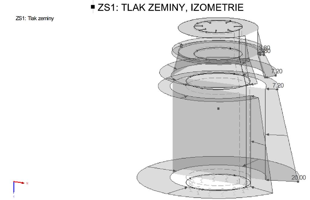 Zatížení na plochu ZS2: Tlak voda Zatížení Zatížení Zatížení Parametry zatížení Na uzlu č. Na plochách č. typ průběh směr Symbol Hodnota Jednotka č. 4 15 Síla Lineární v Z z p1 7.20 kn/m 2 82 p2 20.