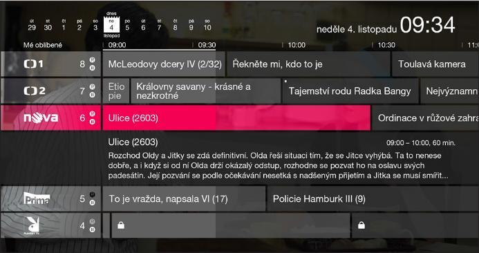 Kromě detailního popisu programu najdete v pravé části obrazovky možnosti volby přehrání pořadu: Od začátku sledovat pořad od jeho začátku Pozastavit pozastavit přehrávání pořadu Sledovat sledovat