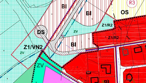 R2 (BI) a R3(OS) v tomto rozsahu: - Projektant prověří možnost na části zastavitelné