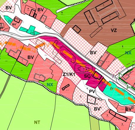 k. ú. Kojetín u Radonic Z1/K1 Přehodnocení jádrových ploch m.č. Kojetín spočívající ve vymezení plochy smíšených obytných v centrech (SC).