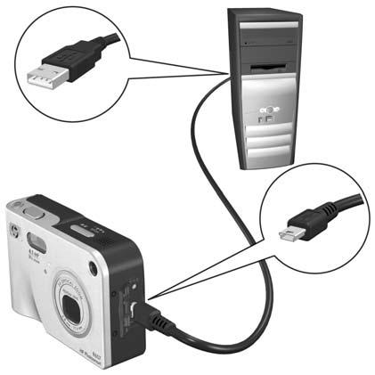 3 Fotoaparát byl dodán spolu se speciálním USB kabelem, který slouží k p ipojení fotoaparátu k počítači. K počítači p ipojte v tší konec USB kabelu.