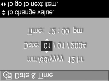 Date & Time (Datum a čas) Toto nastavení umož uje nastavit aktuální formát data a času a také aktuální datum a čas. Obvykle se toto nastavení provádí p i prvním zapnutí fotoaparátu.