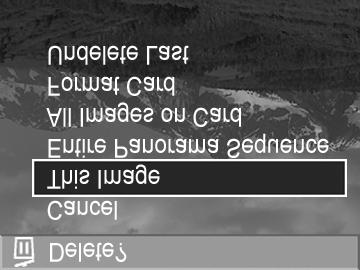 Delete (Odstranit) Pokud v nabídce Playback (P ehrávání, strana 79) vyberete možnost Delete (Odstranit), zobrazí se podnabídka Delete.