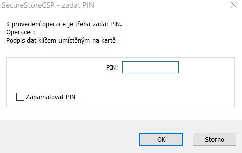 Poznámka: Vzhled vyskakovacího okna sloužícímu k zadání PINu a může se lišit na základě verze operačního systému nebo programu pro správu certifikátu ve Vašem počítači.