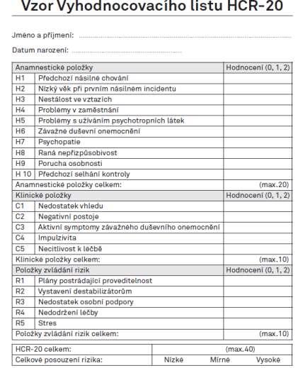 HCR-20 (VIOLENCE RISK MANAGEMENT) Strana 31 Není pouze hodnocení, ale komplexní nástroj zvládání rizik