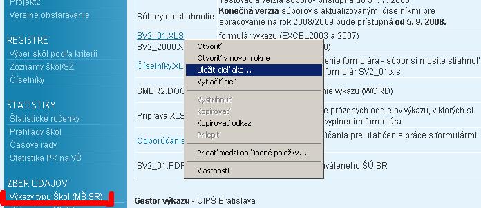 Sťahovanie súborov z Internetu do Vášho počítača Naspäť na 1 stranu Zadáte stránku Internetu www.cvtisr.