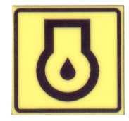 . Sdružená samolepka obsahující bezpečnostní značky dle ČSN ISO 3864 (symbol č. B.2.5, B.3. a NB.2.26), značka dle ČSN ISO 6405- (symbol č. 7.