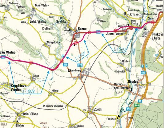 Obr. č. 1: Dotčené úseky na komunikaci I/16 Zdroj: ŘSD ČR Tab. č. 6: Intenzity dopravy v roce 2020 přepočtené dle výhledových koeficientů ŘSD ČR pro rok 2005 Silnice Místo Úsek T O M S I/16 Liblice Byšice, zaús.