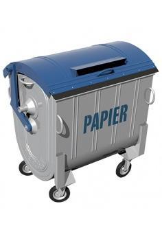 Kovový kontajner na separovaný zber papiera 1100 l Kontajner je odlíšený modrou farbou na separovaný zber papiera, má 4 kolieska, ktoré zabezpečia jednoduchú manipuláciu.