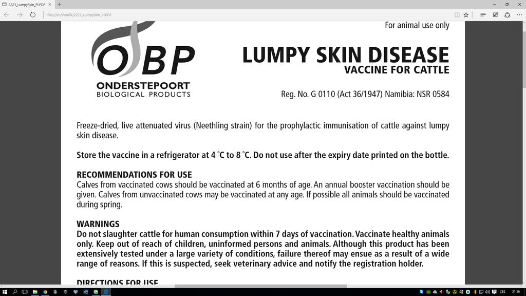 Vakcína proti Lumpy skin disease na evropském