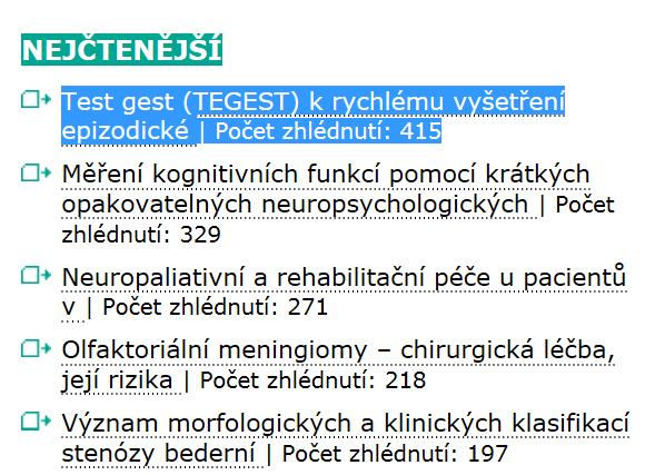 První publikované výsledky o TEGESTu porovnání normální starších osob a pacientů s mírnou kognitivní poruchou 4 gesta: