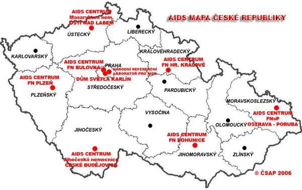 AIDS centra v ČR Speciálně vzniklá AIDS centra (viz obrázek 1) v České republice nabízejí kromě léčby HIV pozitivních osob a AIDS nemocných také rutinní testování na HIV protilátky.