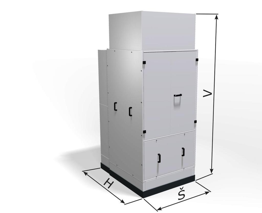 Popis Parametry Jednotka Až 40 kw A7/W35, do rozměrů š = 920 mm, v = 1650 1780 mm, h = 740 mm Průtok vzduchu Až 18000 m 3 /h Rozměry krytu Š = 1150 mm, V = 2865 mm, H = 1560 mm (výška rámu 100 mm)