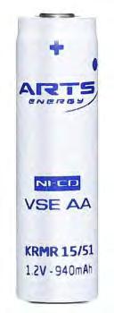 4 roky v +55 C VSE série (NiCd) pro standardní použití, s vysokou hustotou energie model velikost typická minimální průměr (mm) (mm) (g) max. vyb.