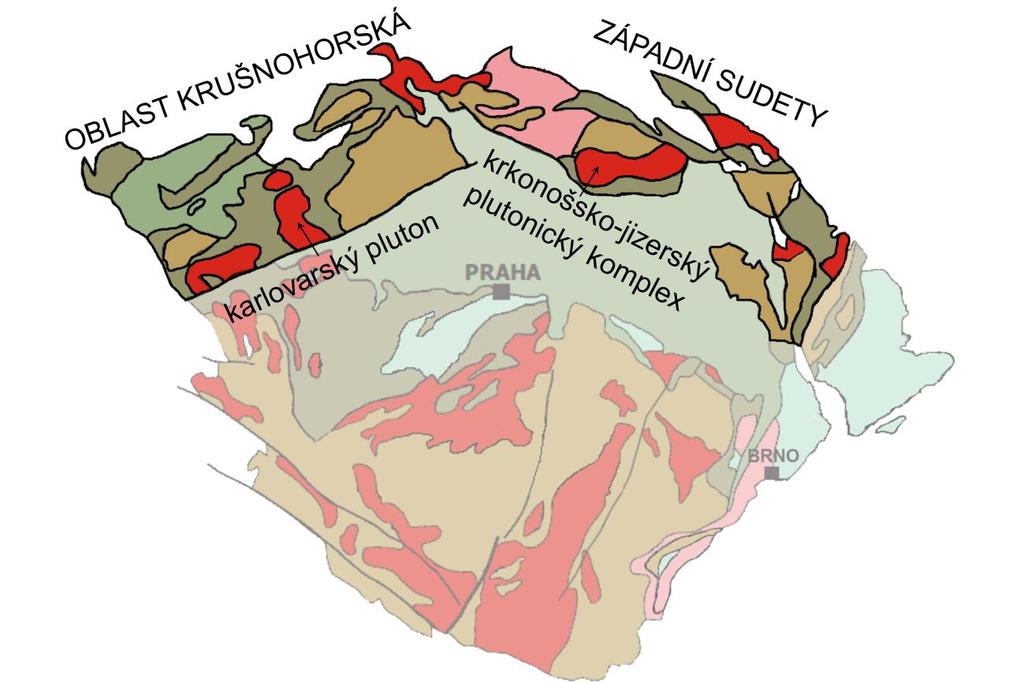 2.1 Saxothuringikum Schematická a zjednodušená geologická mapa saxothuringika magmatické horniny variské magmatické horniny prevariské silně metamorfované horniny slabě metamorfované horniny Obrázek