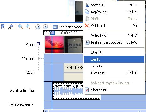 7 krok Práce s Kompletace programu Zvuk a hudba Přetáhnout na zvukovou osu (další