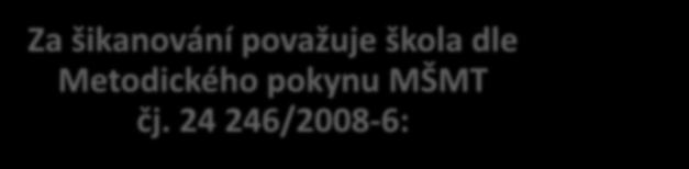 Opakované slovní útoky (nadávky, pomluvy, ponižování) Sexuální obtěžování až zneužívání Útoky prostřednictvím elektronické komunikace