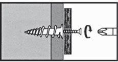 sádrokartonové desky, plné sádrové desky a pórobeton určeny pro vruty do dřeva s průměrem 4 mm Výhody: hmoždinky jsou samořezné - montáž