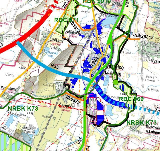 NRBK K73 podle ÚP Opatovice nad Labem Pro omezení bariérového byla provedena opatření spočívající v zajištění dostatečné propustnosti tělesa silnice (v tomto případě vedení po estakádě) a bude