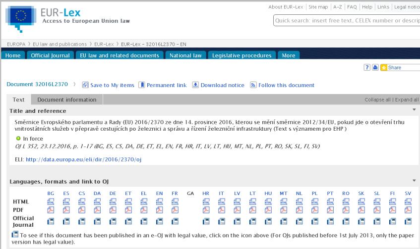 Technický pilíř IV. železničního balíčku Nařízení Evropského parlamentu a Rady (EU) 2016/796 ze dne 11.