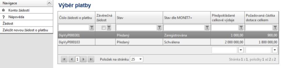 Jestliže kontrola proběhla v pořádku, stiskem tlačítka Finalizace se žádost uzamkne. Tím se automaticky spustí přenos žádosti o platbu do informačního systému ŘO.