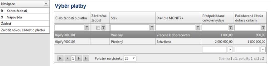 Zamítnutí ŽoP a vrácení k dopracování V případě, že ŽoP je ze strany řídícího orgánu zamítnuta a data v ní budou shledána jako chybná, bude daná ŽoP vrácena k dopracování.